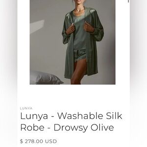 Pristine Lunya washable silk robe in drowsy olive sz l/xl $278